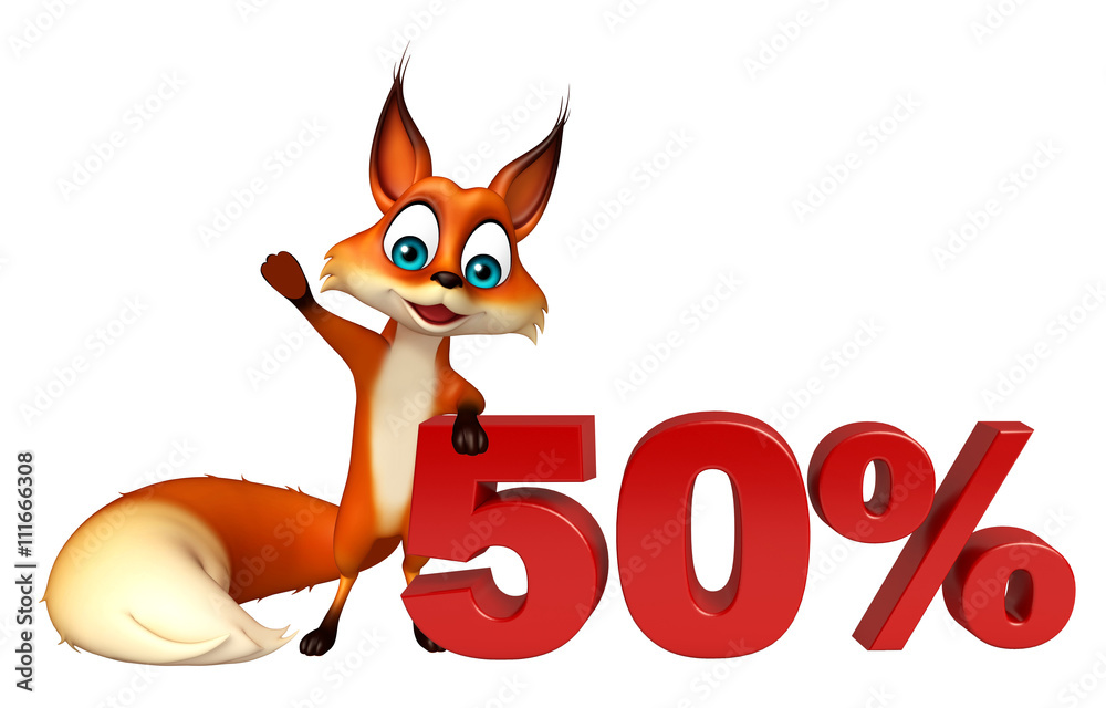 Obraz premium fun Fox cartoon character with 50% sign