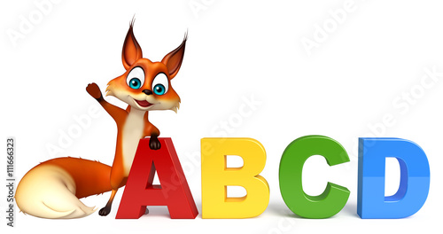 fun Fox cartoon character with ABCD sign