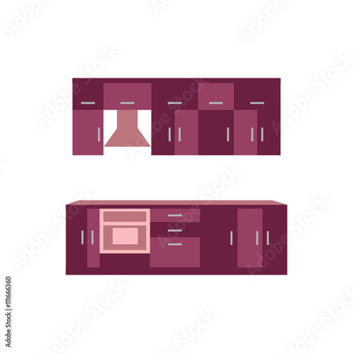 Kitchen furniture. Interior. Kitchen in violet tones.