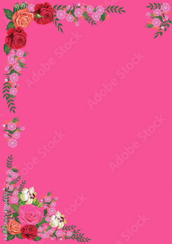 half frame from roses on pink background