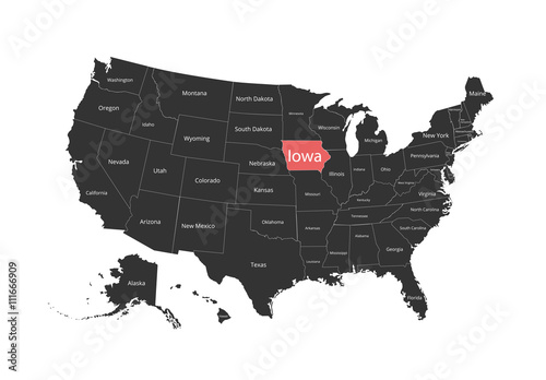 Map of the USA. Image with clipping path and name of states. State mark. Vector illustration.