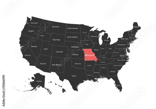 Map of the USA. Image with clipping path and name of states. State mark. Vector illustration.