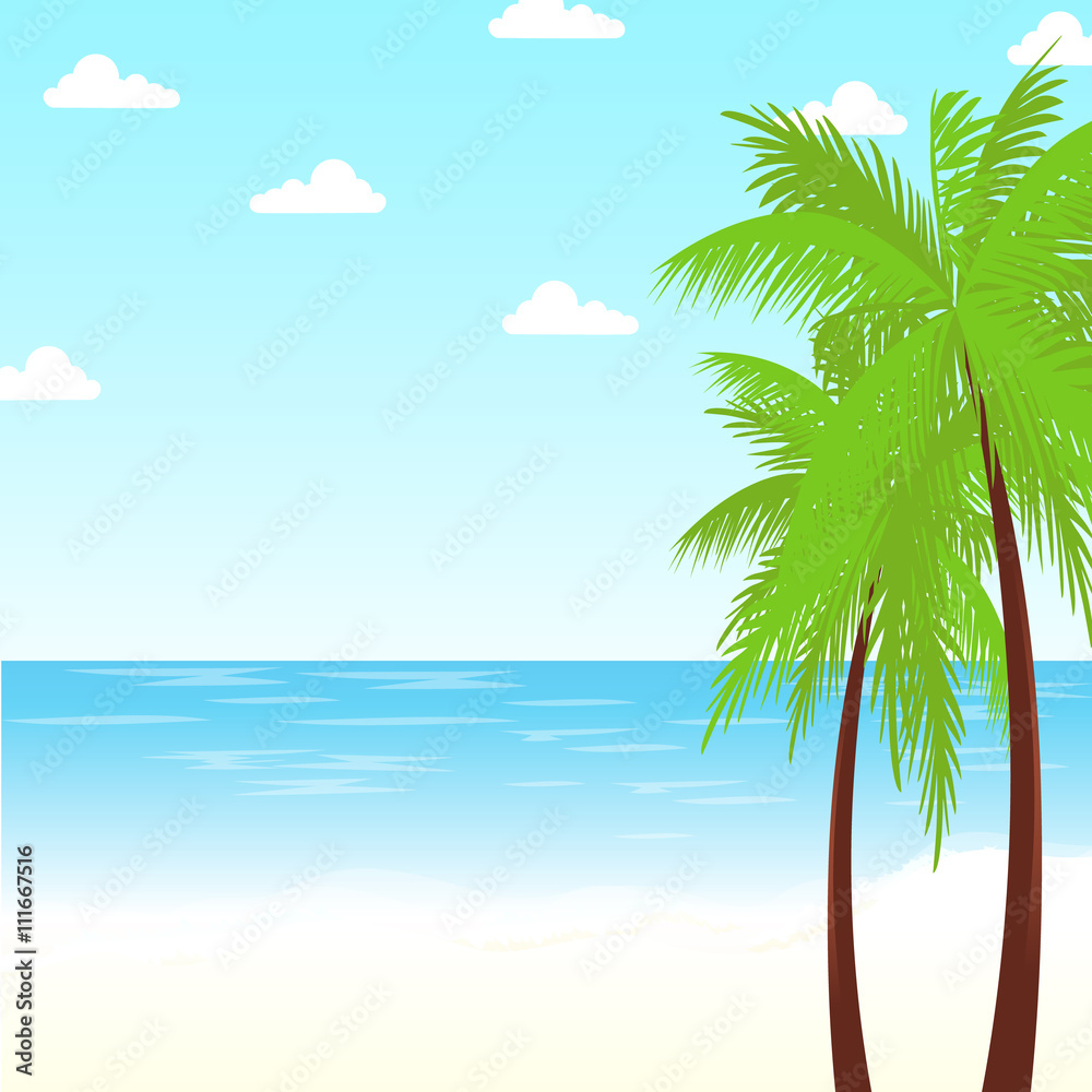 Fototapeta premium Landscape sea, palm trees and sand