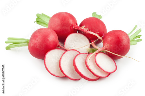 Red sliced radish isolated on white background