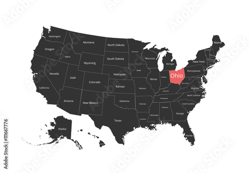 Map of the USA. Image with clipping path and name of states. State mark. Vector illustration.