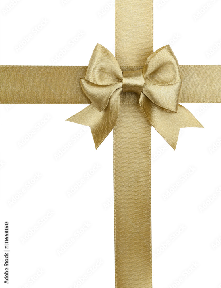 Gold ribbon with bow isolated on white Gold ribbon with bow isolated on white