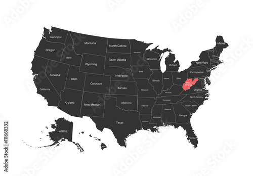 Map of the USA. Image with clipping path and name of states. State mark. Vector illustration.