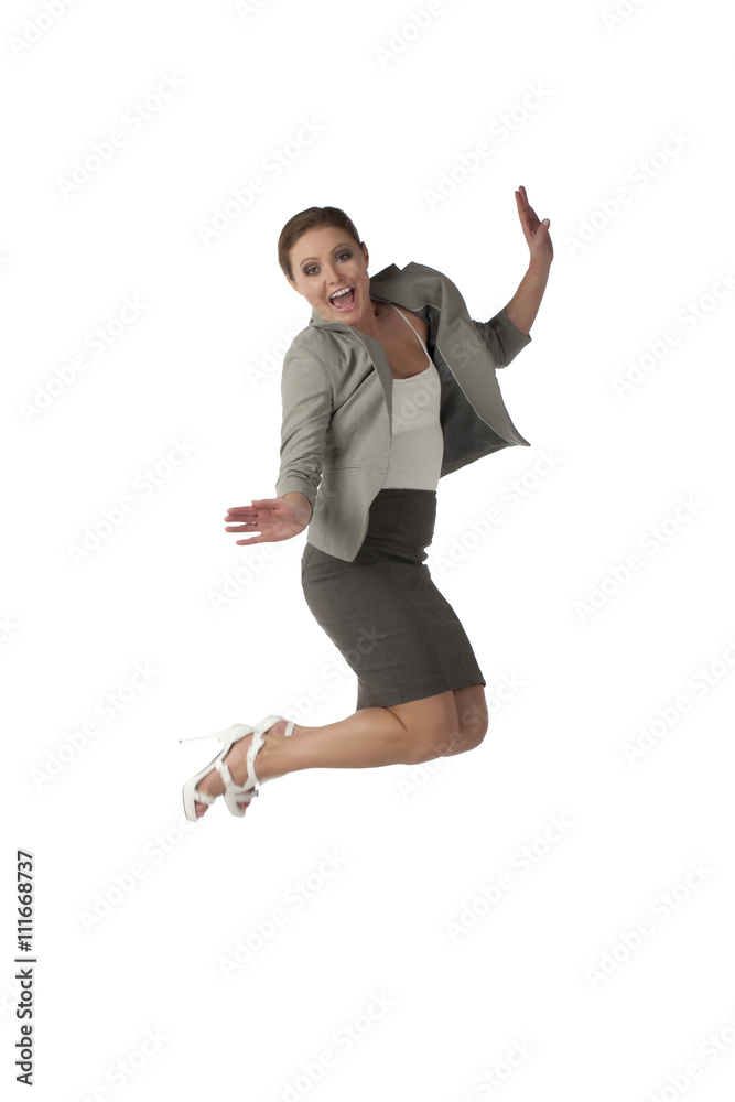 a happy businesswoman jumping