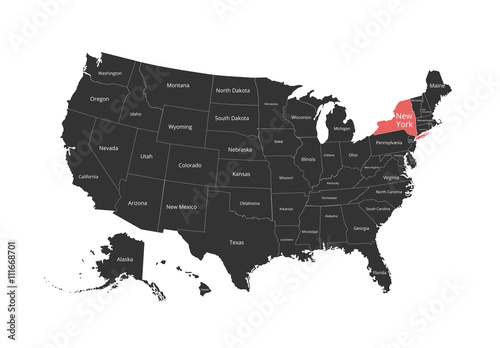 Map of the USA. Image with clipping path and name of states. State mark. Vector illustration.