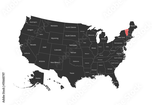 Map of the USA. Image with clipping path and name of states. State mark. Vector illustration.