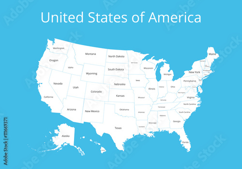 Map of the USA. Image with clipping path and name of states. State mark Vector illustration.