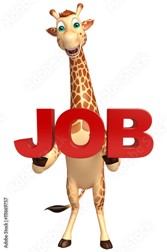 fun Giraffe cartoon character  with job sign