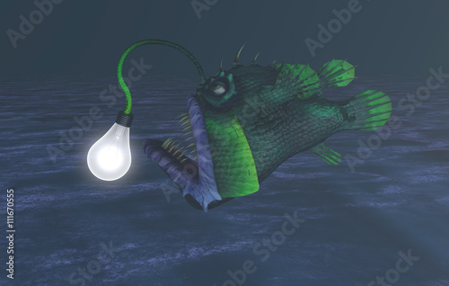 3D Illustration of angler fish with a light bulb
 photo