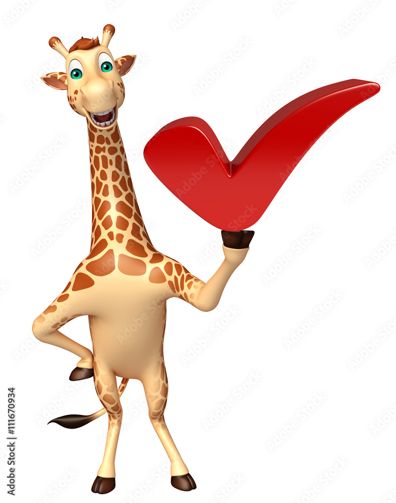 Naklejka premium fun Giraffe cartoon character with right sign