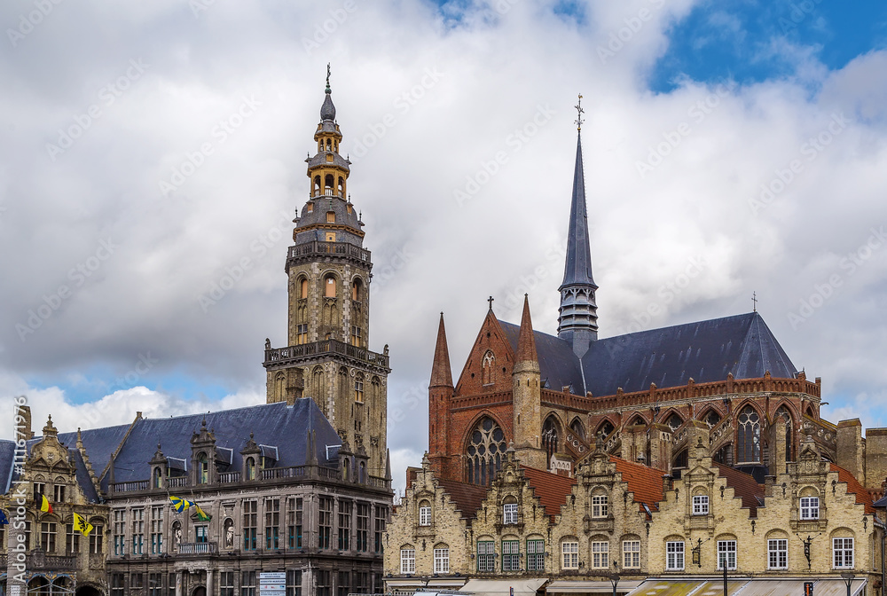 belfry and church of Saint Walburga, Veurne, Belgium belfry and church of Saint Walburga, Veurne, Belgium
