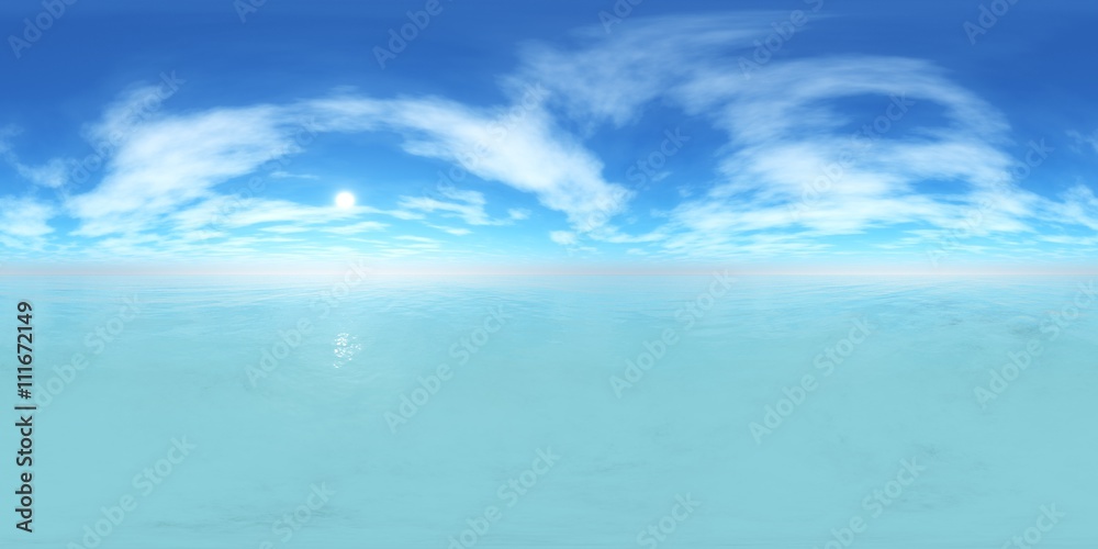HDRI, high resolution map, environment map, spherical panorama, equidistant projection, the sun in the clouds over the sea