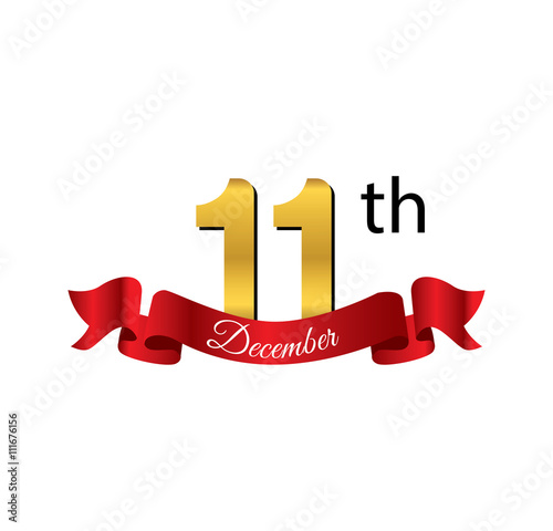 11 december golden calendar with red ribbon
