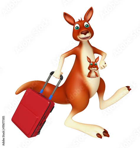 cute Kangaroo cartoon character with travel bag © visible3dscience