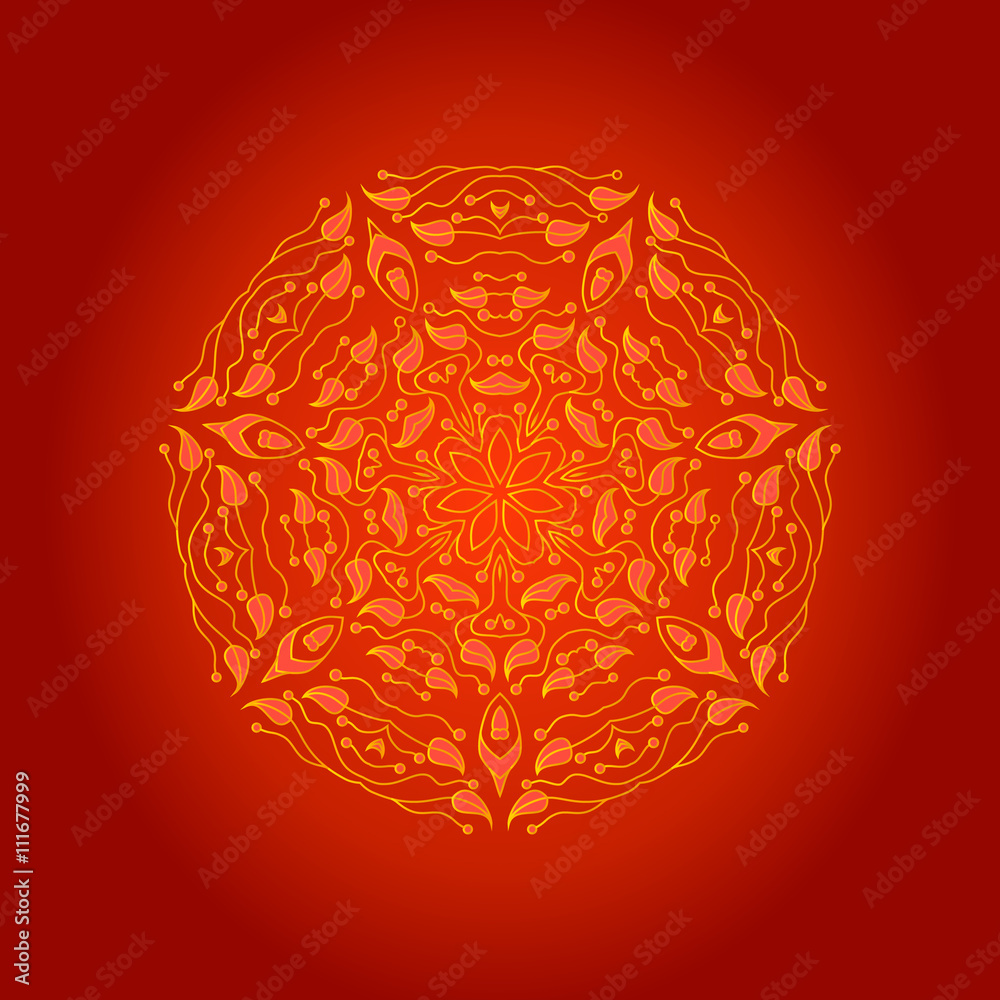 Ornamental round lace pattern, circle background with many details