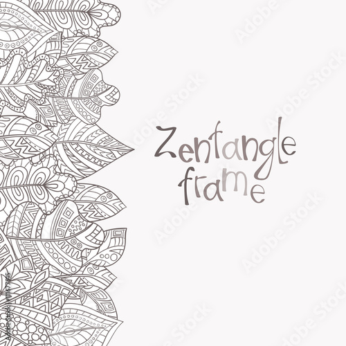 Decorative frame of hand-drawn leaves zentangl style.
 Monochrome range.