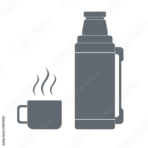 Thermos container icon, camping and hiking equipment