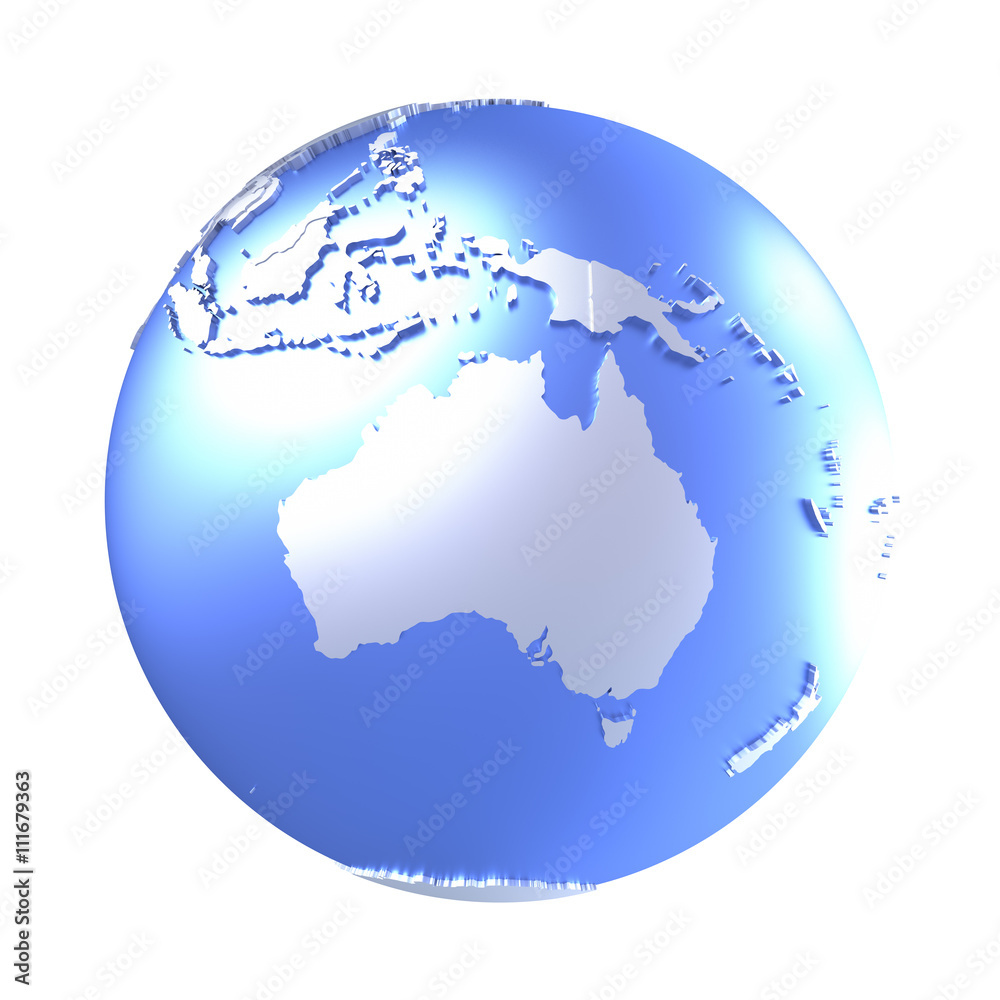 Australia on bright metallic Earth