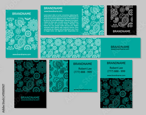 Vector set of business cards flayers banners with oriental pattern.