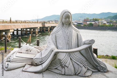 Murasakishikibu statue at Uji river,kyoto,tourism of japan