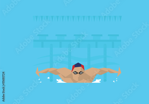Illustration Of Male Swimmer Competing In Butterfly Event 