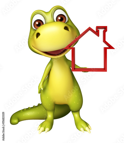 cute Dinosaur cartoon character with home sign