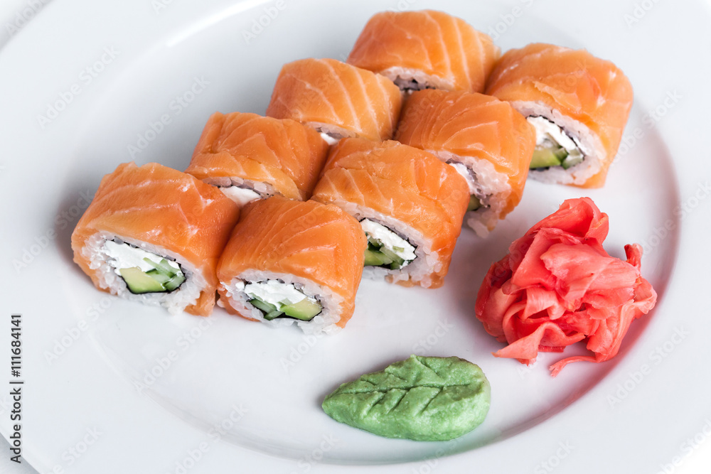 Tasty sushi on plate