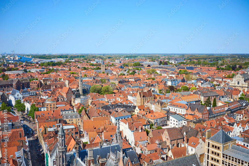 View over Bruges / Beautiful old town of Bruges in Belgium
