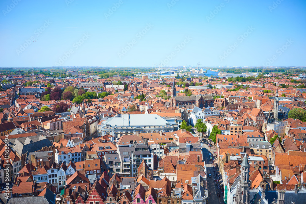 View over Bruges / Beautiful old town of Bruges in Belgium