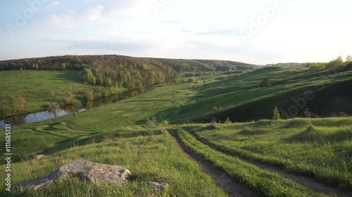 landscape with stone River and road