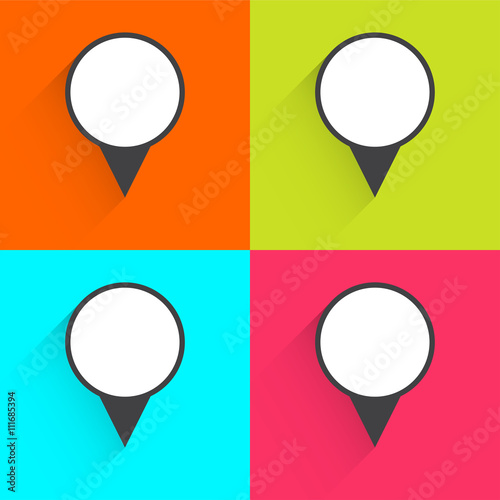 Black map pointer icon on color background.