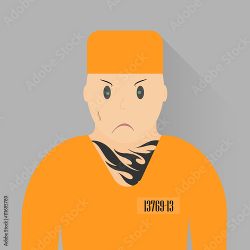 Vector illustration. Icon prisoner. Recidivist in orange uniform