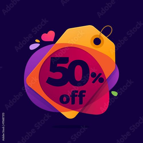 Half price logo with Sale tag heart and splashes.