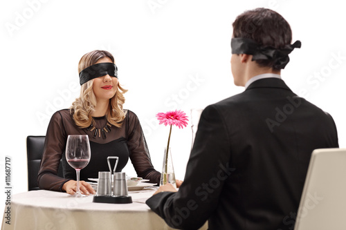Young man and woman on a blind date photo