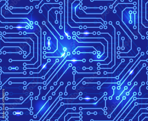 Circuit board background. Vector illustration of abstract motherboard. Seamless pattern.