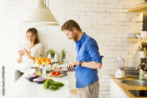 Couple cooking together