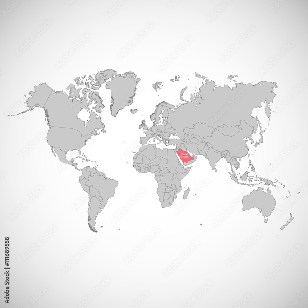 World map with the mark of the country. Saudi Arabia. Vector illustration.