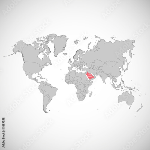 World map with the mark of the country. Saudi Arabia. Vector illustration.