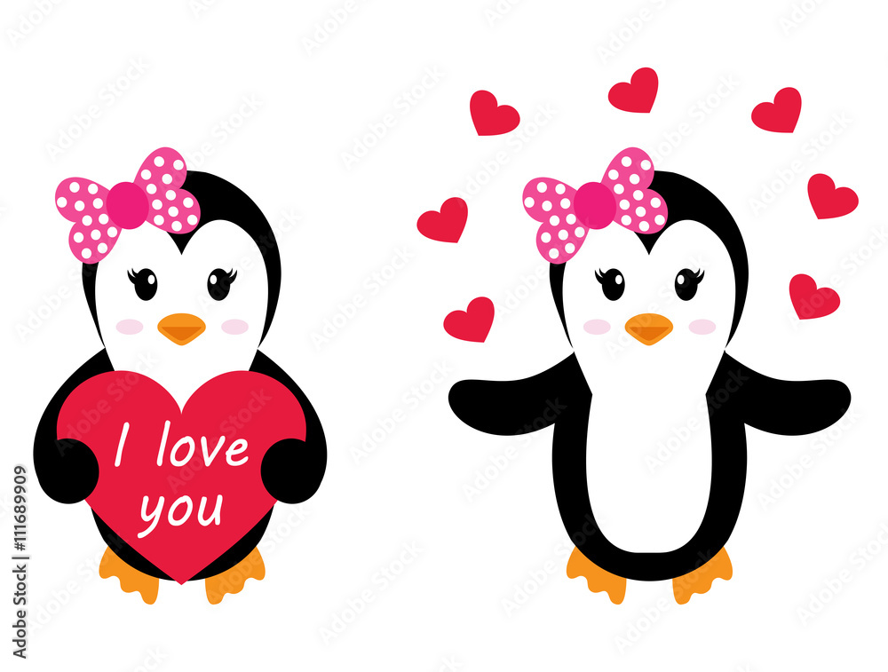 penguin girl with heart set