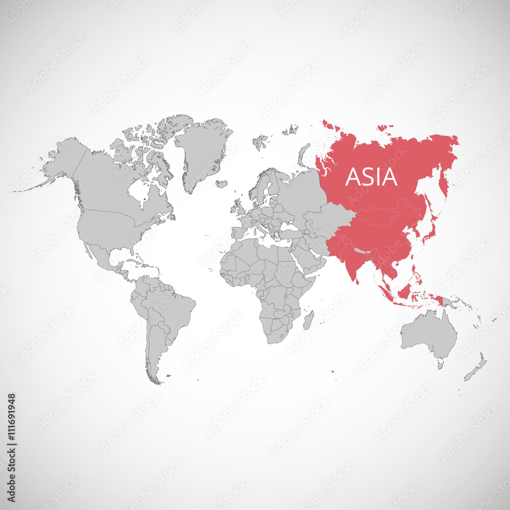 World map with the mark of the country. Asia. Vector illustration.