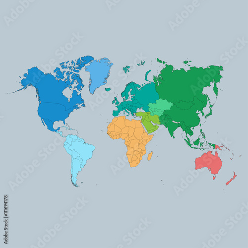 World map with continents. Vector illustration.