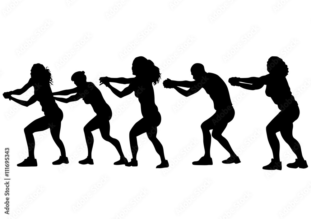 Young people in fitness classes on white background