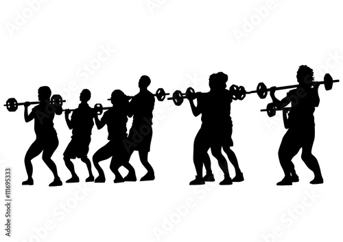 Young people in fitness classes on white background