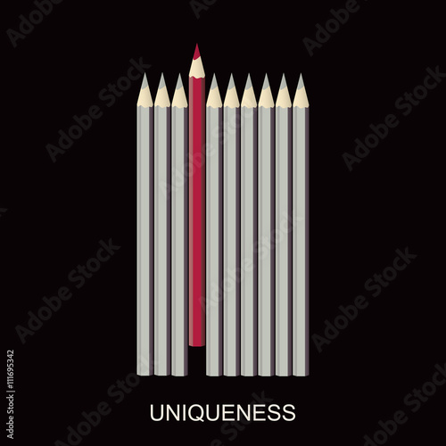 Red unique different pencil. Leader, leadership, individuality, ambition, uniqueness, success.