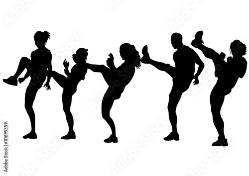 Young people in fitness classes on white background