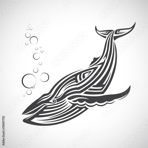 Big whale in the form of tribal, white background.